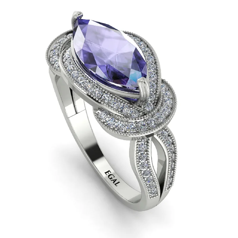 Simple Wedding Bands-Milgrain Marquise Tanzanite Engagement Ring - Marley No. 203