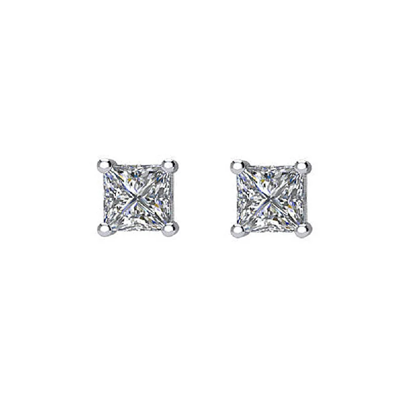 Minimalist Earrings for Women-Princess Cut Diamond (G-H, SI2-SI3) Stud Earrings in 14k White Gold