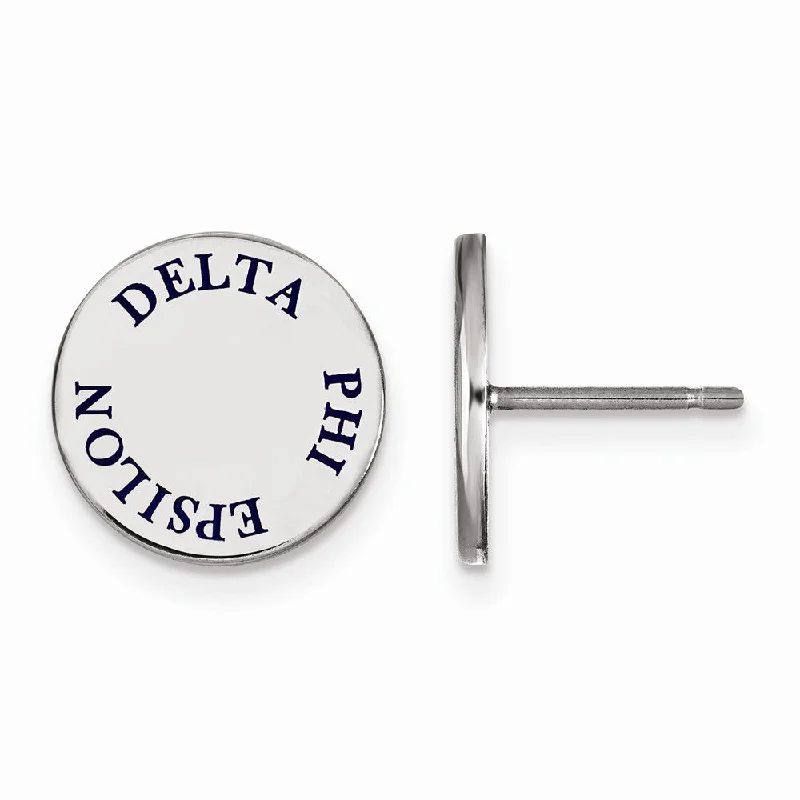 Dainty Silver Earrings-Sterling Silver Delta Phi Epsilon Blue Enamel Post Earrings