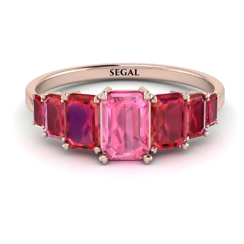 Statement Gemstone Rings-Emerald Cut Pink Moissanite Geometrical Ring - Briella No. 811