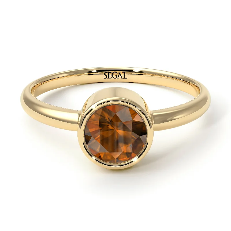 Men’s Statement Rings-Solitaire Bezel Brown Diamond Ring - Emerson No. 1101