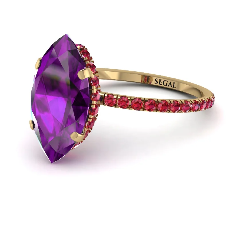 Fashionable Rings for Women-Hidden Halo Marquise Amethyst Engagement Ring - Journey No. 310