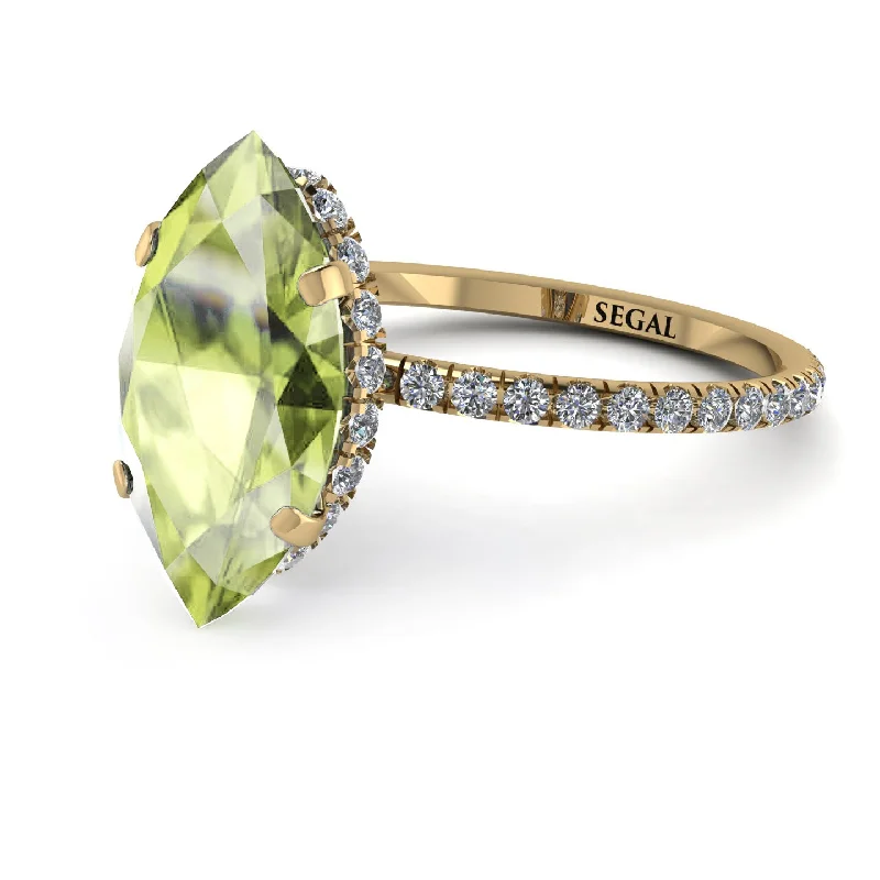 Custom Silver Engagement Rings-Hidden Halo Marquise Peridot Engagement Ring - Journey No. 701