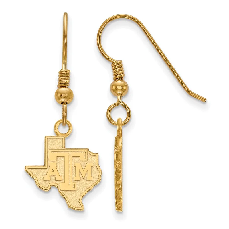 Lightweight Earrings for Women-14k Gold Plated Silver Texas A&M Univ. Small Dangle Earrings