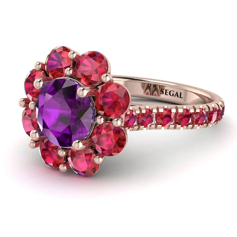 Colored Gemstone Rings-Glamorous Amethyst Halo Engagement Ring - Amaya No. 311