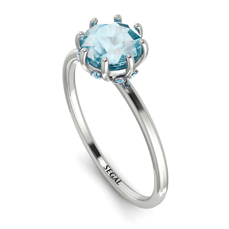 Simple Diamond Wedding Bands-Classic Aquamarine Ring With Hidden Stones - Elliana No. 403