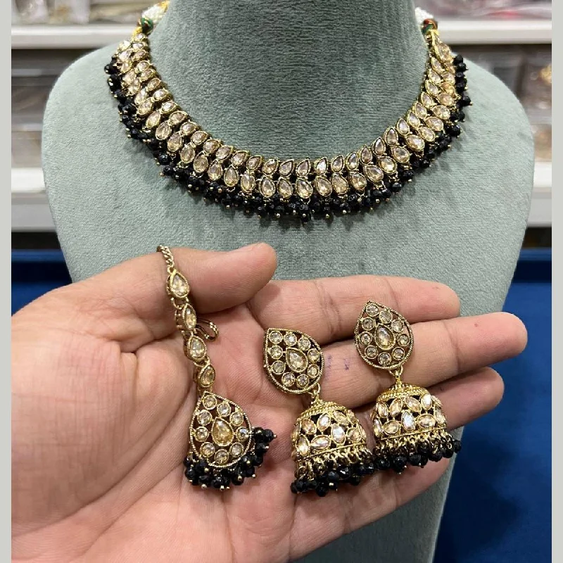 Designer Silver Necklaces-Hira Collections Gold Plated Crystal Stone And Pearls Choker Necklace Set