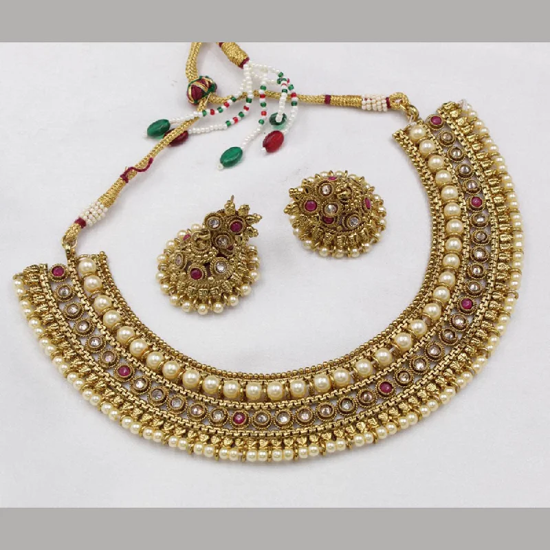 Unique Choker Necklaces-Manisha Jewellery Gold Plated Austrian Stone Pearls Necklace Set