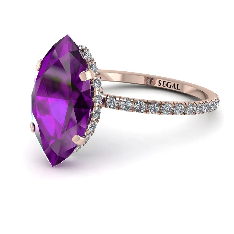 Bridal Diamond Rings-Hidden Halo Marquise Amethyst Engagement Ring - Journey No. 302