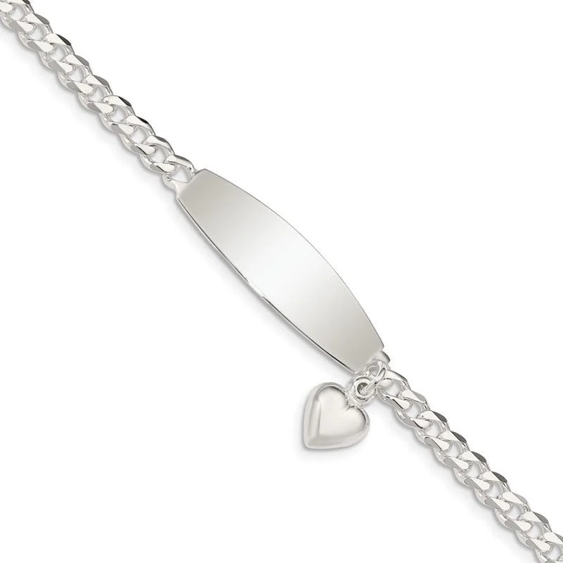 Simple Wedding Bracelets-Sterling Silver w/Heart Charm ID Bracelet