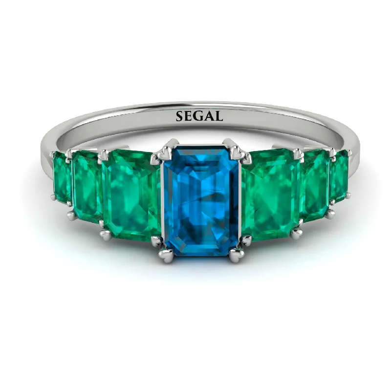 Classic Engagement Rings-Emerald Cut Blue Topaz Geometrical Ring - Briella No. 506