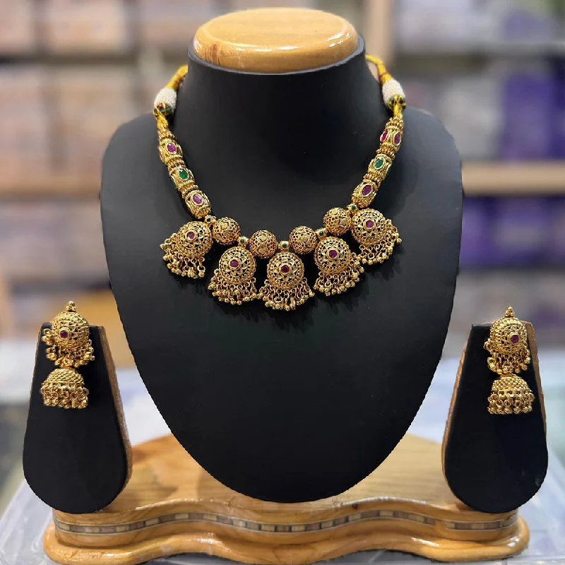 Elegant Gold Necklaces-JCM Gold Plated Pota Stone Necklace Set