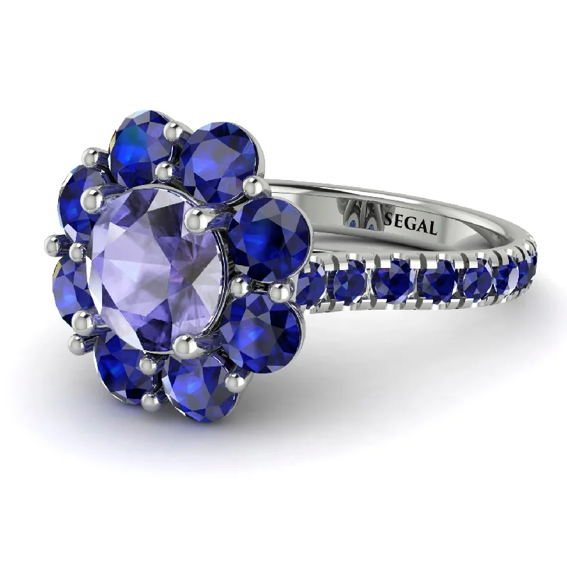 Stylish Adjustable Rings-Glamorous Tanzanite Halo Engagement Ring - Amaya No. 215