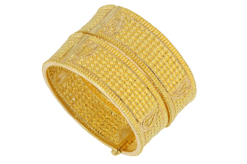 Sparkly Gold Bangles-22K Yellow Gold Bangle Cuffs Set of Two W/ Paisley Dot Pattern