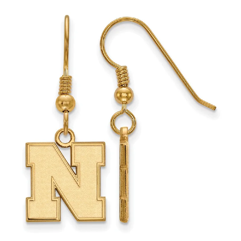 Luxury Gemstone Earrings-14k Gold Plated Silver University of Nebraska Sm Dangle Earrings