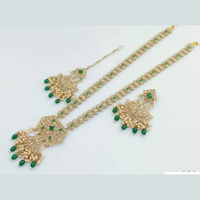 Bridal Necklaces-Rani Sati Jewels Gold Plated Crystal and Pearl Long Necklace Set