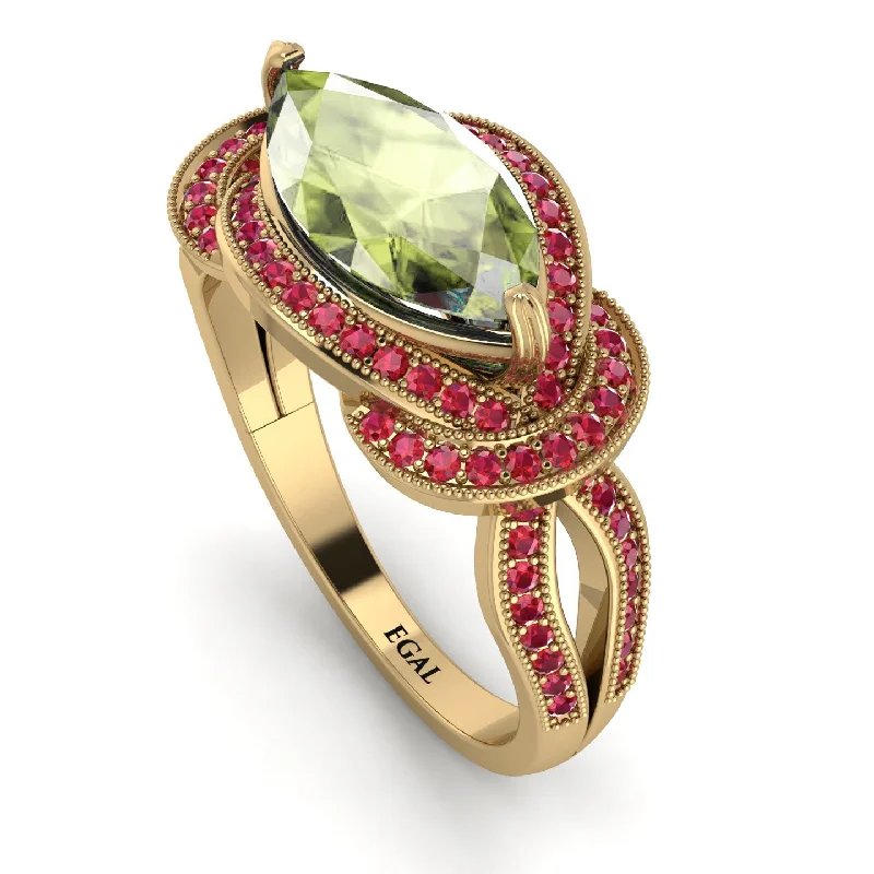 Personalized Engagement Ring Sets-Milgrain Marquise Peridot Engagement Ring - Marley No. 710