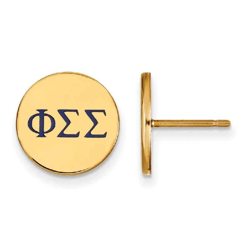 Dainty Gold Earrings-14K Plated Silver Phi Sigma Sigma Enamel Greek Letters Post Earrings