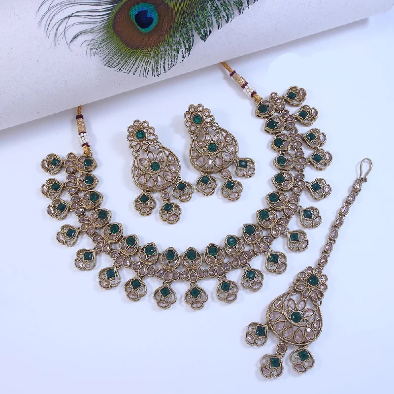 Simple Silver Necklaces-Mangalmani Jewels Gold Plated Crystal Stone And Beads Necklace Set