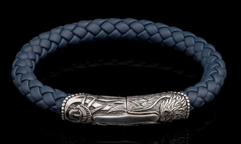 Personalized Bracelets for Gifts-Sterling Silver & Blue Braided Leather 'Blue Ridge' Bracelet by William Henry