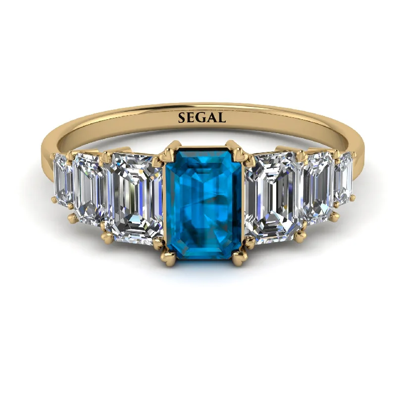 Engagement Rings with Colored Stones-Emerald Cut Blue Topaz Geometrical Ring - Briella No. 501