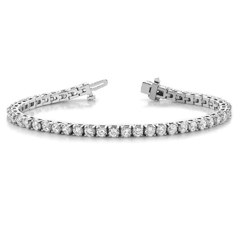 Stylish Tennis Bracelets for Brides-Single Row Four Prong Set Round Diamond Tennis Bracelet 18K Gold