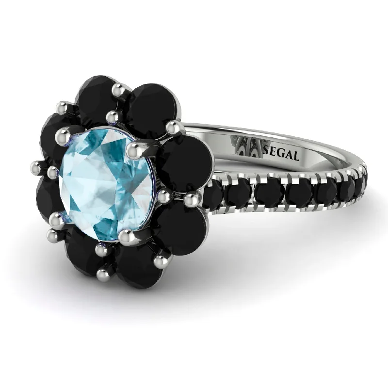 Stylish Gemstone Rings-Glamorous Aquamarine Halo Engagement Ring - Amaya No. 409