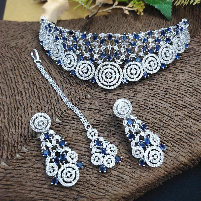 Elegant Silver Necklaces-Aamrapali Silver Plated AD Choker Necklace Set