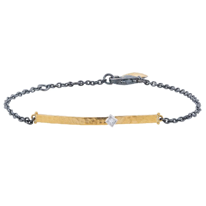 Chunky Leather Bracelets-Lika Behar "Chained" Bracelet Oxidized Silver & Fusion Yellow Gold CD-B-237-GXD