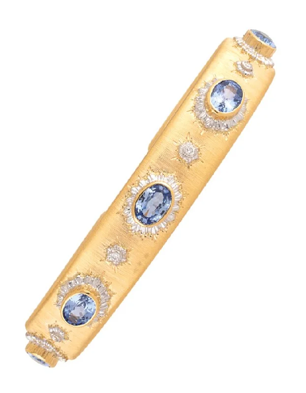 Statement Cuff Bracelets-18k Yellow and White Gold, Sapphire and Diamond Bracelet