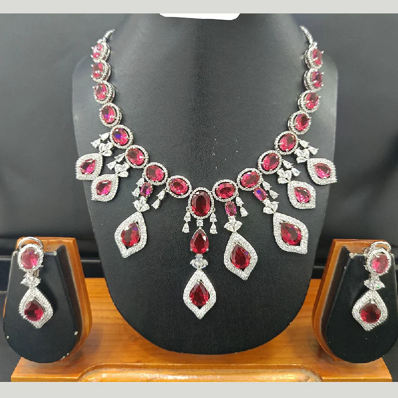 Trendy Heart Necklaces-Jain Jewellers Silver Plated AD Necklace Set