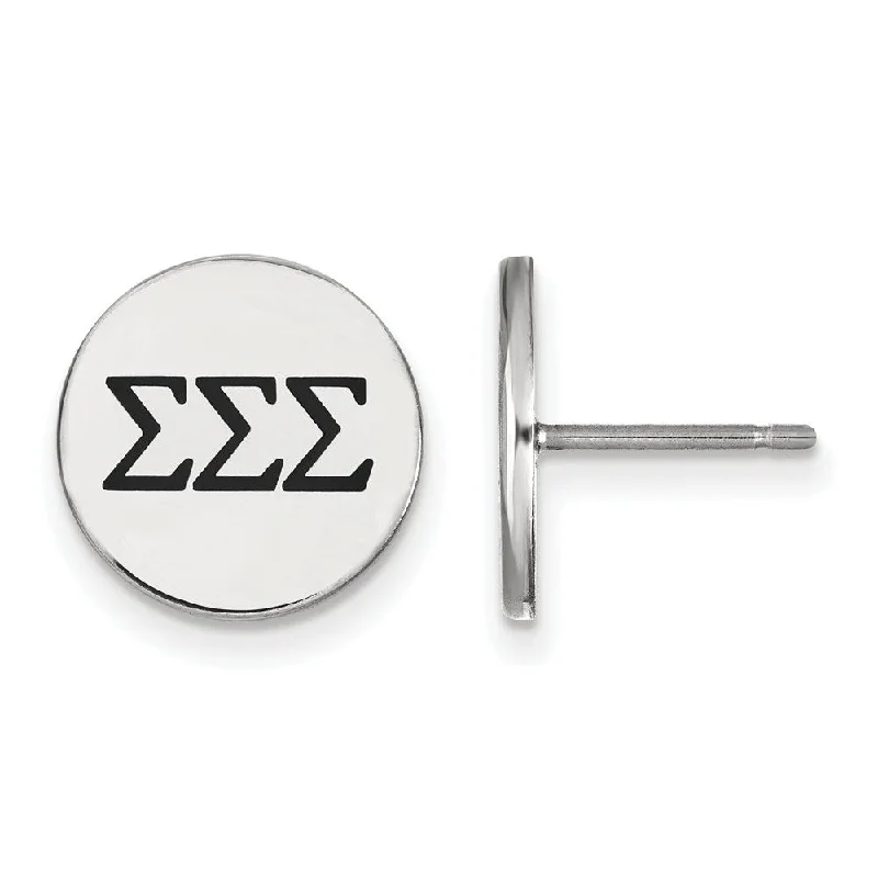 Trendy Silver Earrings-Sterling Silver & Black Enamel Sigma Sigma Sigma Post Earrings