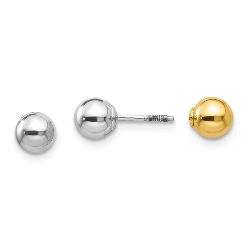 Elegant Gold Earrings-Reversible 5mm Ball Screw Back Earrings in 14k Two-tone Gold