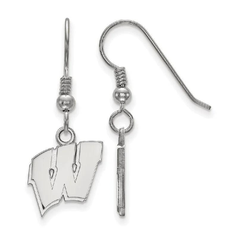 Long Silver Earrings-Sterling Silver University of Wisconsin Small 'W' Dangle Earrings