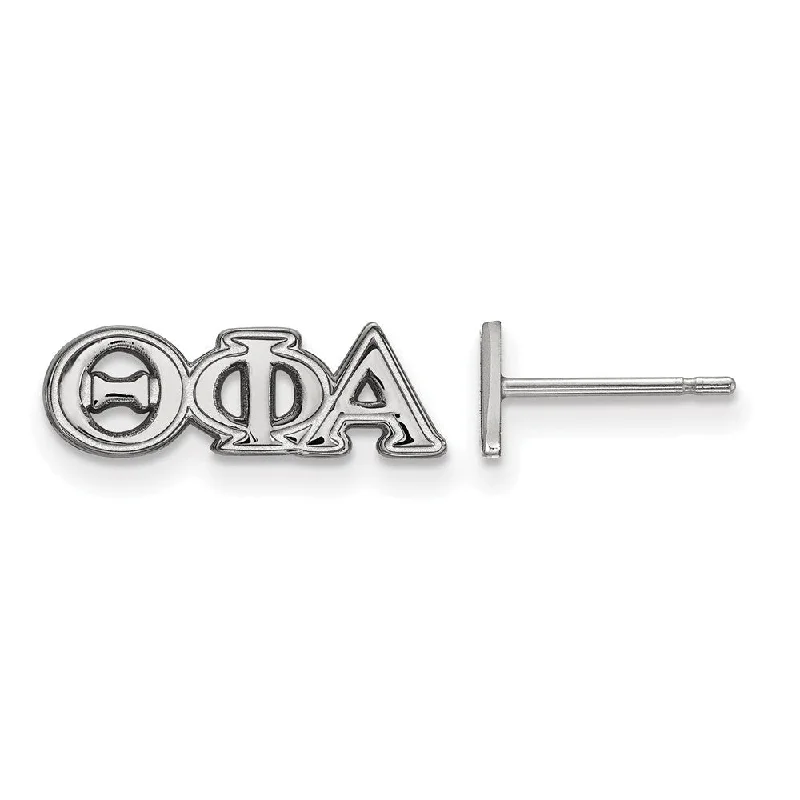 Sparkly Silver Earrings-Sterling Silver Theta Phi Alpha XS Greek Letters Post Earrings