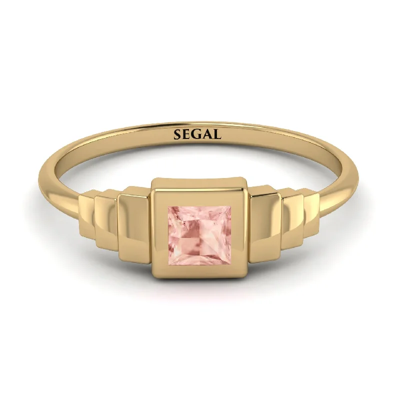 Custom Name Rings-Geometric Princess Cut Morganite Ring - Everleigh No. 901