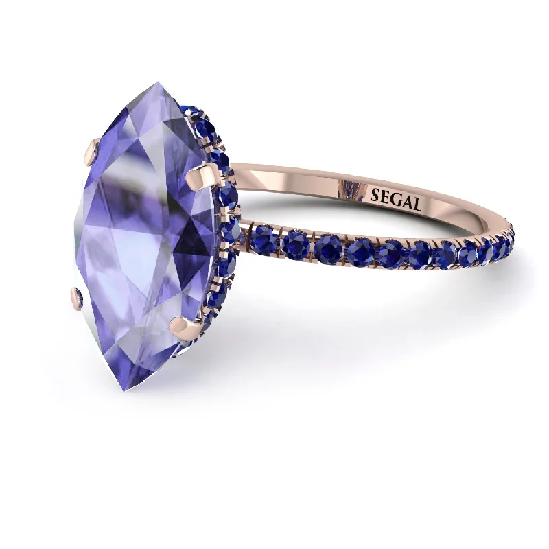 Luxury Gold Wedding Rings-Hidden Halo Marquise Tanzanite Engagement Ring - Journey No. 214