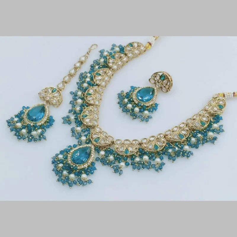 Handcrafted Gold Necklaces-Rani Sati Jewels Gold Plated Crystal Stone And Pearls Necklace Set