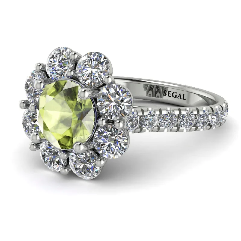 Men’s Wedding Bands in Gold-Glamorous Peridot Halo Engagement Ring - Amaya No. 703