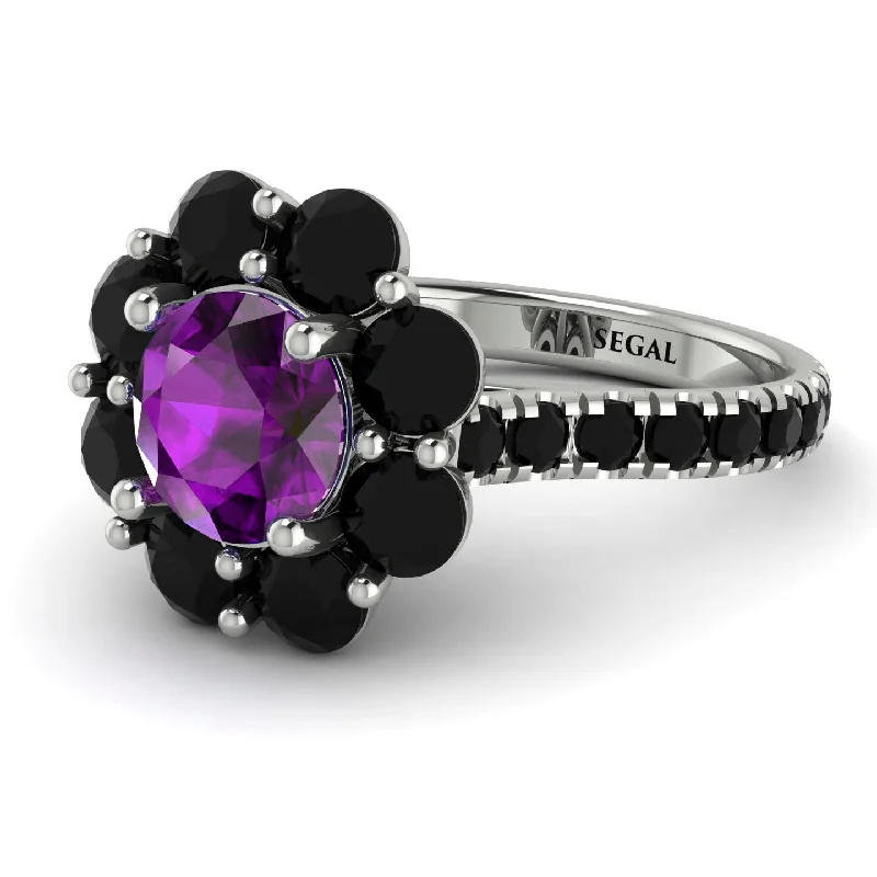 Personalized Diamond Rings-Glamorous Amethyst Halo Engagement Ring - Amaya No. 309