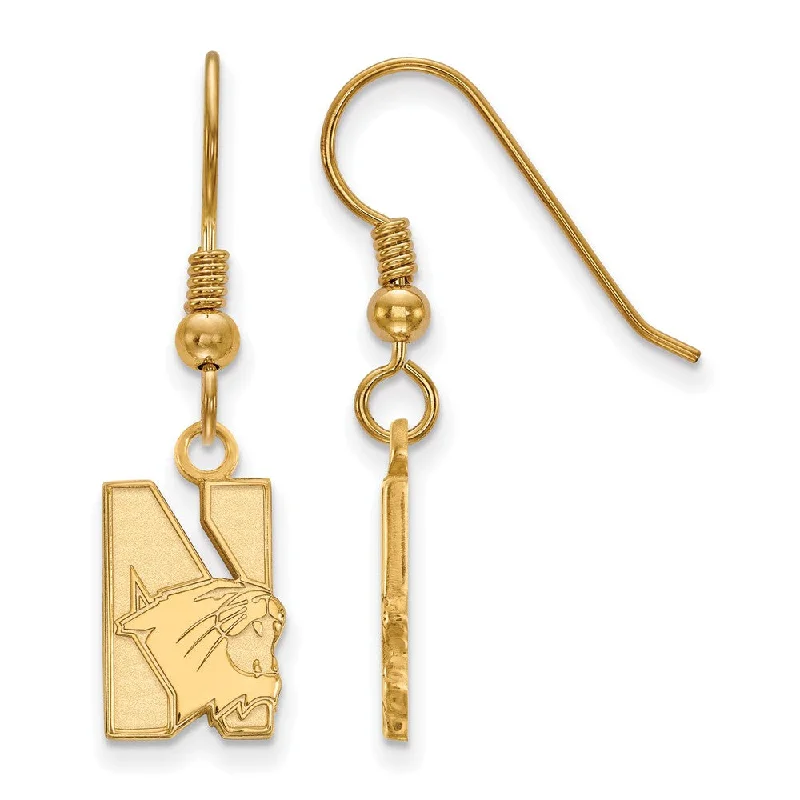 Unique Silver Earrings-14k Gold Plated Silver Northwestern University Dangle Earrings