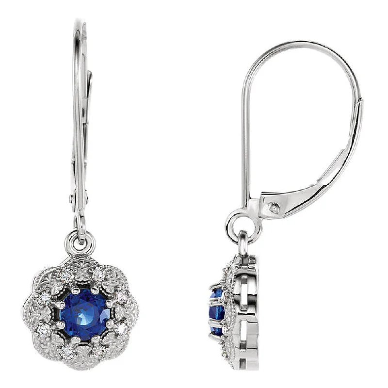 High-Quality Gold Earrings-9.5 x 28mm 14k White Gold Sapphire & 1/8 CTW (GH, I1) Diamond Earrings