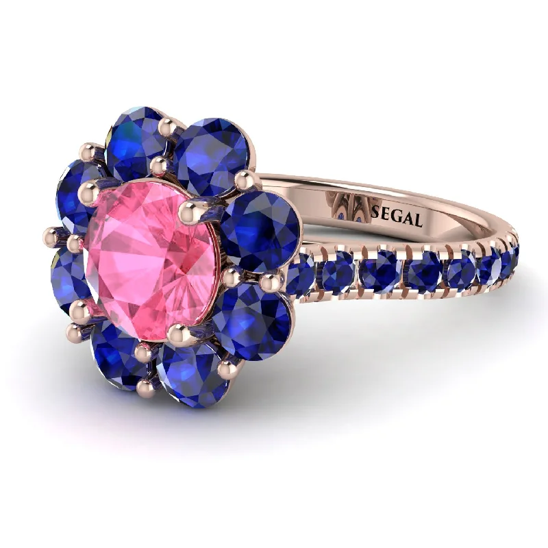 Gold and Silver Rings-Glamorous Pink Moissanite Halo Engagement Ring - Amaya No. 814