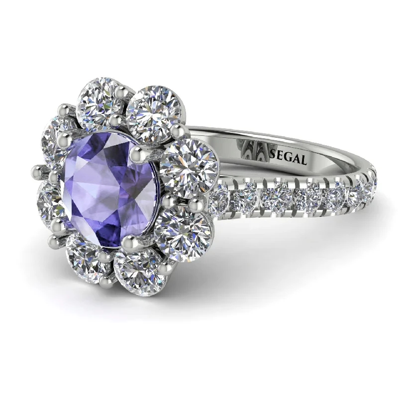 Custom Bridal Rings-Glamorous Tanzanite Halo Engagement Ring - Amaya No. 203