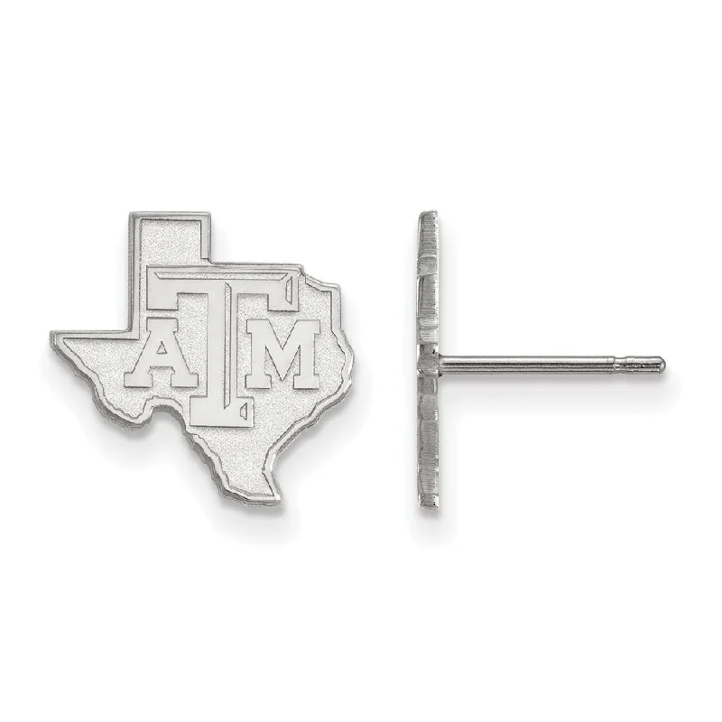 Trendy Silver Earrings-14k White Gold Texas A&M University Small Logo Post Earrings