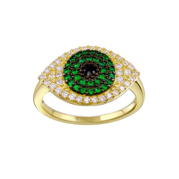 Bohemian Style Rings-Gold Plated 925 Sterling Silver Black Green Clear CZ Evil Eye Ring