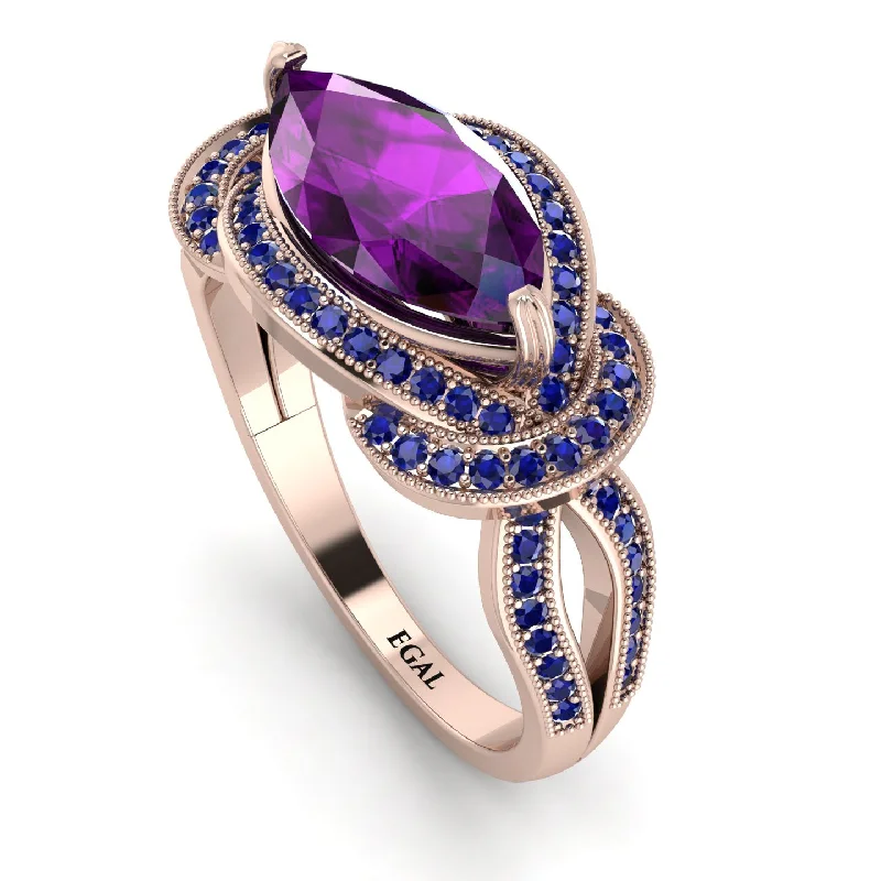 Affordable Engagement Rings-Milgrain Marquise Amethyst Engagement Ring - Marley No. 314