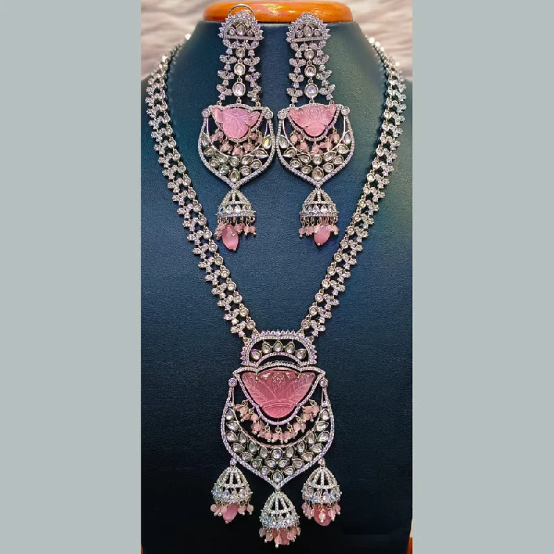 Personalized Pendant Necklaces-Jain Jewellers Silver Plated  AD And Kundan Long  Necklace Set