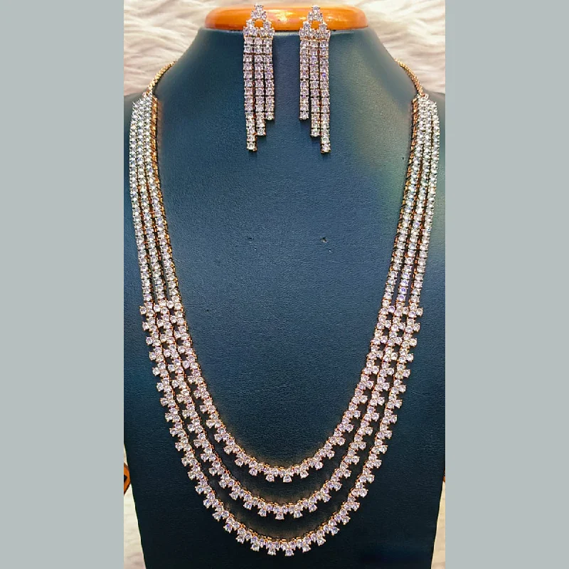 Unique Silver Necklaces-Jain Jewellers Rose Gold Plated  AD Long  Necklace Set