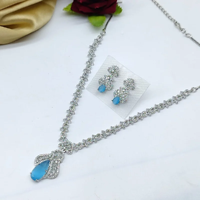 Sparkling Gemstone Necklaces-Akruti Collection Silver Plated AD Necklace Set